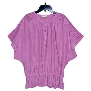 Ramy Brook Blouse XL Pink Giana Pleated Peplum Dolman Sleeves